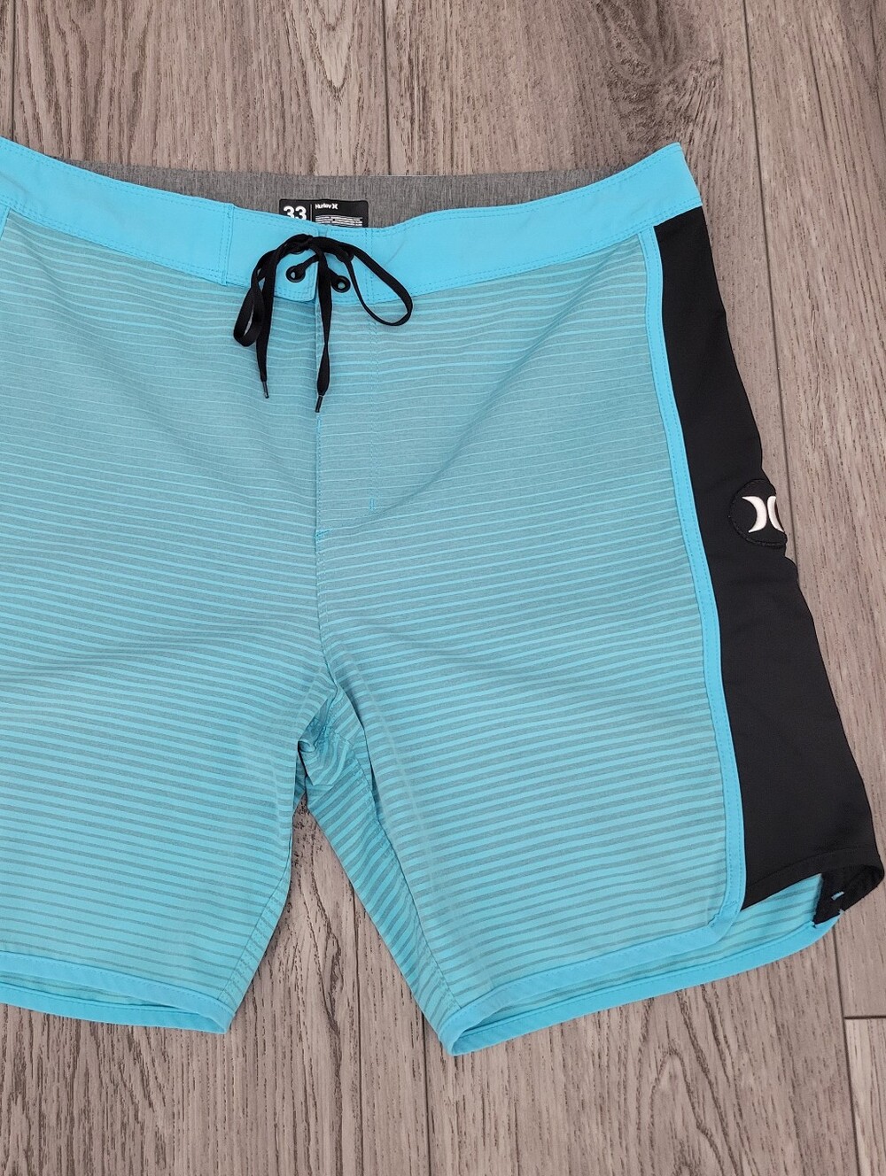 Hurley Men’s Aqua & Black Board Shorts - Striped Swim Trunks